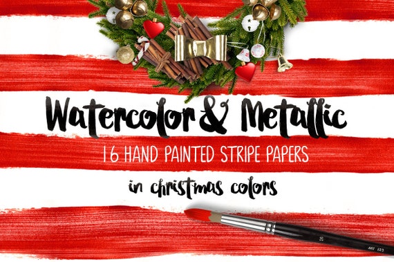 Digital paper, Watercolor & Metallic Stripes - 16 digital pattern backgrounds