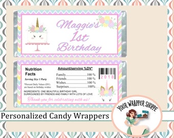 UNICORN BIRTHDAY PARTY Candy Bar Wrappers with Foil Sheets Favors Custom Personalized