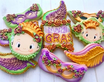 12 Assorted Mardi Gras Cookies