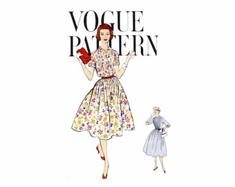 1950s Misses Full Skirt Rockabilly Dress Vogue 9455 Vintage Sewing Pattern Size 14 Bust 34 Uncut