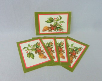80s Hallmark Christmas Postcards - 24 Unused Cards - Holly Berry Nuts - Green Red Brown - Season's Greetings Christmas Cards - Vintage 1980s