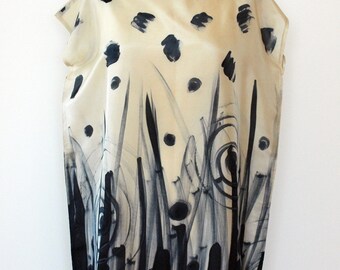 Handpainted Silk Blouse - Tan and black colors
