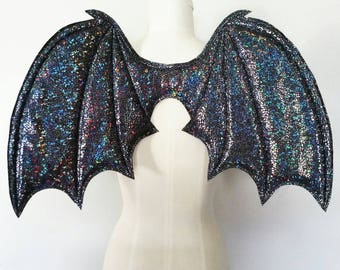 Costume Demon Wings, costume wings, Halloween costume, vampire costume, dark gray hologram wings, succubus, cosplay bat wings