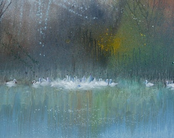 Original Painting by Nadja Ryzhakova 'Swan Lake', oil on canvas, 24 x 32" / 60 x 80cm
