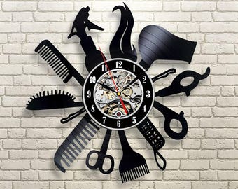 Hairdresser gift, Wall clock made of vinyl record, Beauty salon decor, Hair salon wall art, Hair salon decor, Gifts for hairdresser, Salon