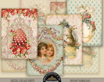 ATC VINTAGE EASTER Printable Tags Digital Aceo Collage Sheet Download and Print Paper Crafts Card 521a