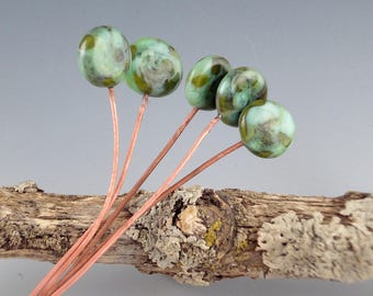 Lampwork Headpins (2), lampwork glass beads, Handmade Lampwork Glass Headpins, copper headpin, jewelry supplies, jewelry headpin, Fern
