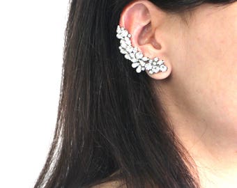 Climbing Earrings, Bridal Ear climbing Earrings, Swarovski Ear Crawlers, Swarovski Earrings, Gunmetal Black Earrings, Ear Cuff Earrings