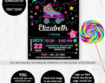 Roller Skating Invitation | Roller Skating Party, Skating Invitation,Roller Skate Party,Girls Birthday,Skating Party, Girls Birthday Party