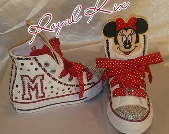 Minnie Mouse Converse / Minnie / Chucks/ Name / Initial / Ribbon / Birthdays / Girls Minnie Converse / Red / Pokka Dot / Kids shoes