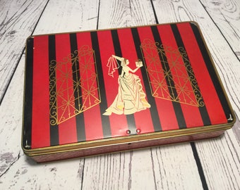Vintage Tin, Red Black Gold Tin, Belgian Chocolate Box, Super Chocolat Jacques Tin, Red Vintage Tin, Cookie Biscuit Tin, Mid Century Tin