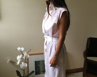 Vintage Anthea Crawford Pastel Pink and White Striped Dress