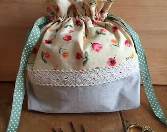 Project bag, Sock knitter's project bag, Crochet project bag, Knitting project bag, Drawstring bag, Gift for knitters