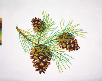 Needlepoint, Pinecones, Needlepoint Pinecones, Painted Needlepoint, Needlepoint Canvases, Needlepoint Designs, Nature Needlepoint Designs