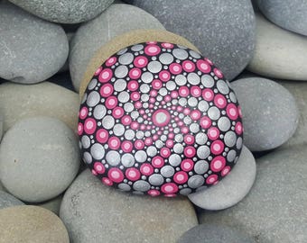 Pink Metallic Painted Rock - Silver Mandala Stone - Painted Stone - Meditation Mandala Rock - Dot Art - Chakra - Paperweight