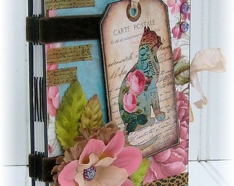 Art Journal, Smash Book, Junk Journal, Sketchbook, Cat, Pink, Aqua, Floral