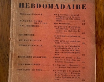 Vintage French Magazine. La Revue Hebdomadaire. 1934.