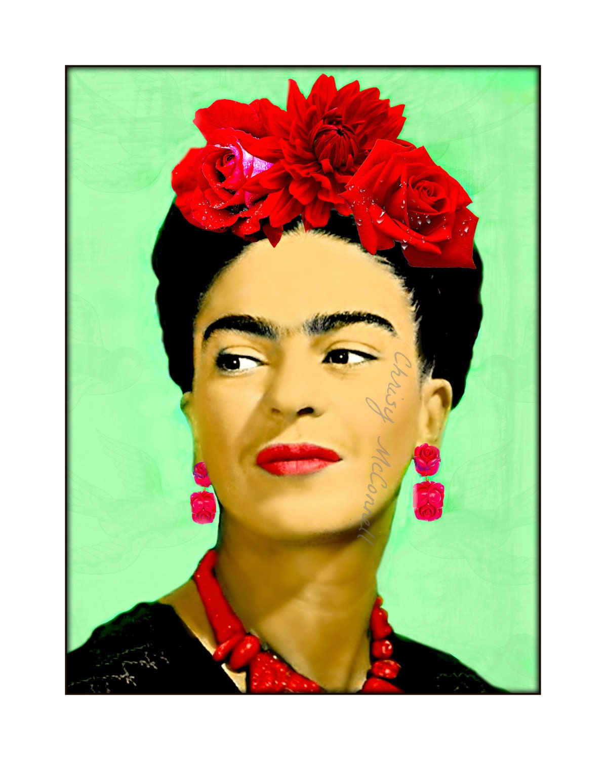 Frida Kahlo Roses Modern Photomontage Poster Print Instant