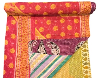 A Vintage Handmade Kantha Quilt, Boho Bedding, Vintage quilt, Kantha Throw, Reversible Quilt VKQ1466