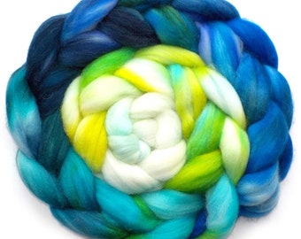 Merino, Alpaca, Nylon and Silk Handdyed Roving - Earth from Space, 5.2 oz.