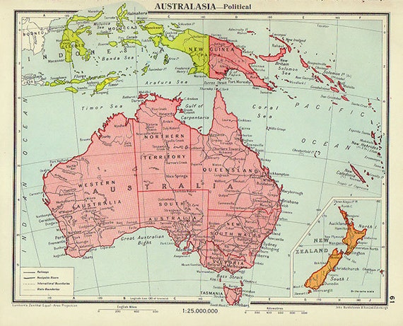 political map of australia 1950 atlas antique map australian