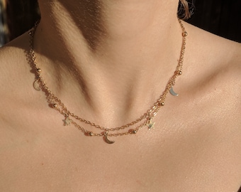 2-Layer Star Moon Necklace - Minimalist Jewelry