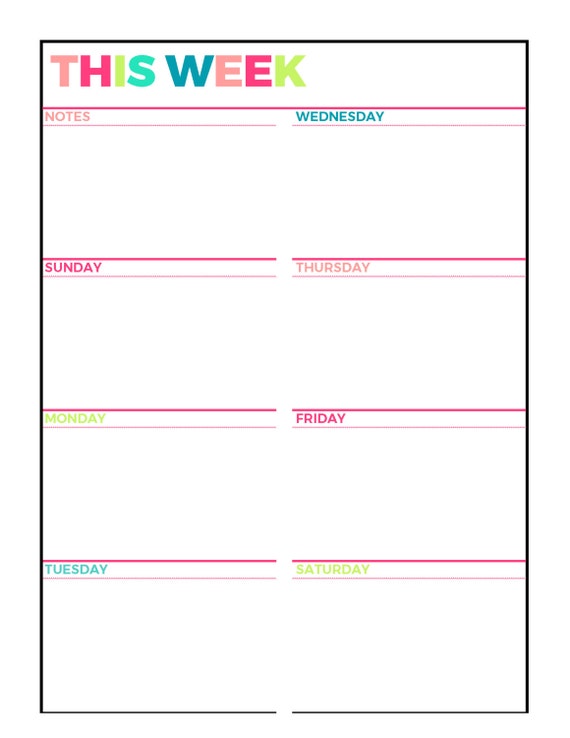 bright weekly planner printable week on 1 page