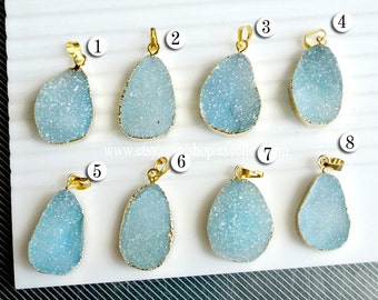 Druzy, Druzy pendant, 7% off Druzy agate pendant, druzy geode, 24kt Gold Plated Edge agate pendant in blue druzy JSP-9290