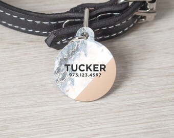 Personalized Pet Tag, Round Pet Tag, Custom Cat Tag, Dog Tag, Custom Pet Tag, Pet Name Tag, Custom Dog Tag, Gold Marble Print, Tag 014