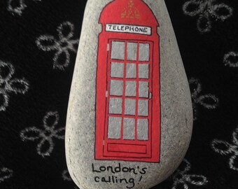 London Telephone Booth Hand Painted River Rock