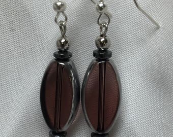 Drop translucent purple oval glass bead earrings. Free shipping!