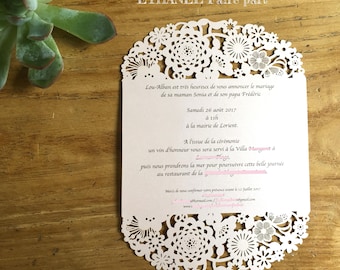 Carved flowers - set of 10 wedding invitations