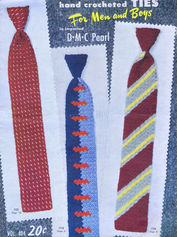 vintage-crocheted-mens-fashion-tie Vintage Crocheted Mens Fashion Tie Patterns 17 Retro Mid Century Design Styles for Men Boys PDF ePattern 