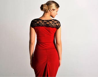 CRISTINA red top with lace, XS-M
