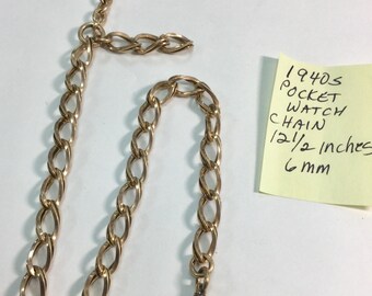 1940s Pocket Watch Chain Gold Filled 12 1/2 inches 6mm 21.8 grams
