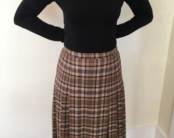 1960s Pleated Pendleton Wool Skirt, brown plaid