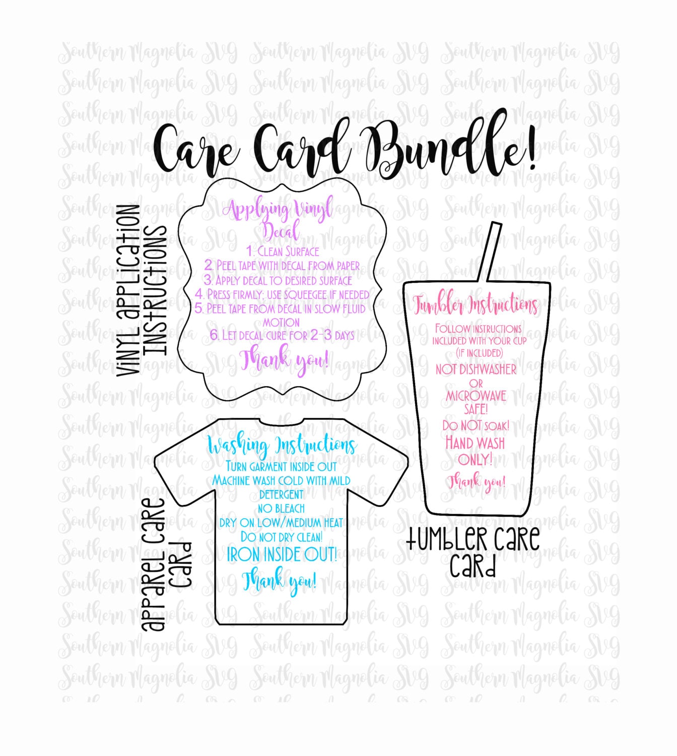 Download Care Card Instructions BUNDLE Apply Vinyl Decal Print and