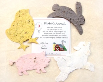 12 Farm Birthday Party Favors - Plantable Flower Seed Paper Farm Animals Cows Rabbits Pigs Chicks