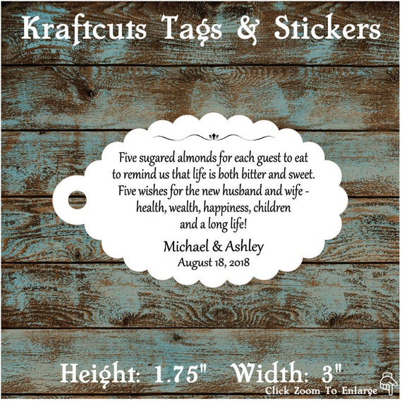 Favor Tags, Jordan Almond Favor Tags, Sugared Almond Favor Tags, Italian Wedding Favor Tags #607 - Qty: 30 Tags