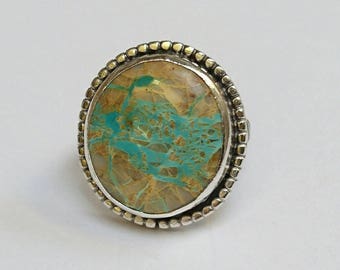 Sterling silver handmade royston ribbon turquoise oxidised ring, hallmarked in Edinburgh.
