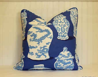 One or Both Sides - ONE Dana Gibson Canton Cobalt Pillow Cover with Self Cording