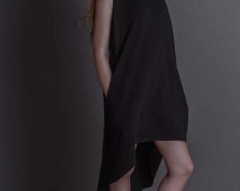 Black jersey dress / Jersey dress / Asymmetrical dress / Grunge dress / Cotton dress / Black cotton dress / Sustainable clothing