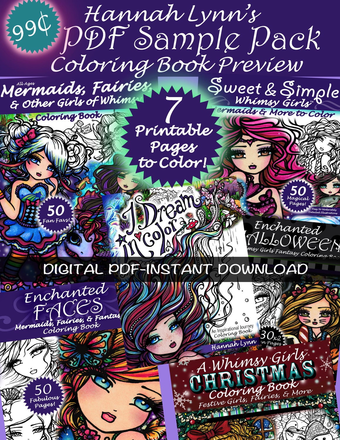 FREE Sample PDF DIGITAL Printable Coloring Book All Ages Il Fullxfull Free Pdf Digital Maui Mermaids Island Whimsy