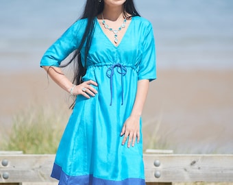 Handwoven Bengal Silk Turquoise Ladies Dress
