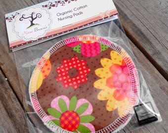 Reusable Nursing Pads, Organic Cotton Flannel - Brown Floral
