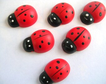 LOT 6 wood Motif APPLIQUES: Ladybug red/black 25 * 19mm