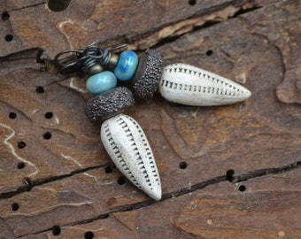 Ceramic Pod Earrings with Electroformed Lampwork Beads #264