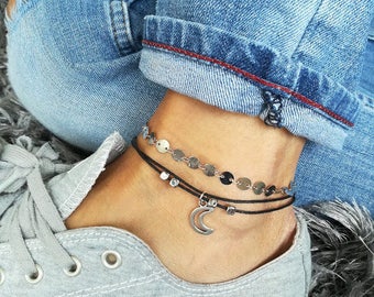 Moon Beaded Anklet, Silver Anklet, Anklet, Beach Anklet, Ankle Bracelet, Beaded Anklet, Charm Anklet, Festival Anklet, Summer Anklet, Boho