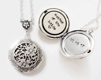 Mother of the Bride gift Custom message locket necklace jewelry Initial/Date Personalized locket initial necklace Anniversary Date Locket