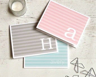 Personalized Notecard Set / Folded Personalized Stationery / Masculine Stationary / Thank you note / couple stationary - chambray stripes